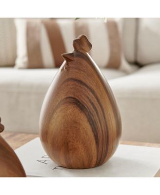 Hona Set of 2 Walnut Finish Hen Chicken Sculpture Figures