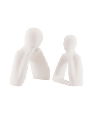 Hans Tanka White Two Piece Thinking Couple Matte Ceramic Sculpture Set