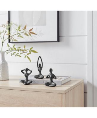 Dark Brown Cast Iron Female Peaceful Yoga Figures Sculptures Set of 3 Poses