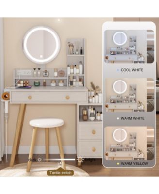  3-Color Vanity Table w/ Mirror Lights & Charger
