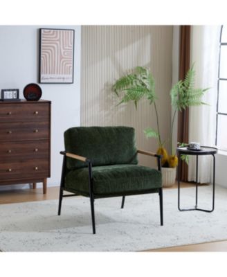 Modern Accent Chair with Plush Cushions and Wooden Armrests