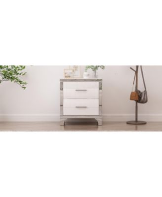 Streamdale Elegant High Gloss Nightstand with Metal Handle,Mirrored Bedside Table with 2 Drawers