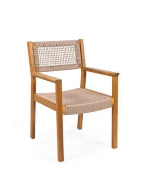 Teak and Rope Dining Chairs (Set of 2) Sleek and Durable for Indoor or Outdoor Use
