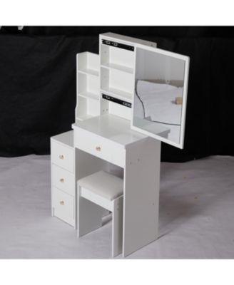 Compact Vanity Set Sliding Mirror, Storage Drawer, Cushioned Stool, EPA/GCC/UL Certified