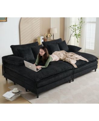 Oversized Corduroy Chaise Lounge Sofa Bed with Pillows - Black