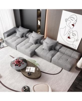Modern Chenille Sectional Sofa with Pillows 