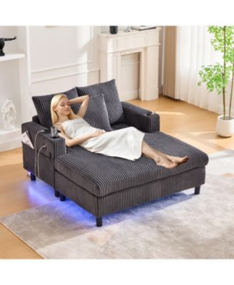 Streamdale Corduroy Oversized Recliner Sofa w/ USB, LED, Cup Holder