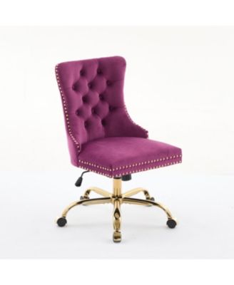 Velvet Office Chair, Tufted, Golden Base, Adjustable, Swivel