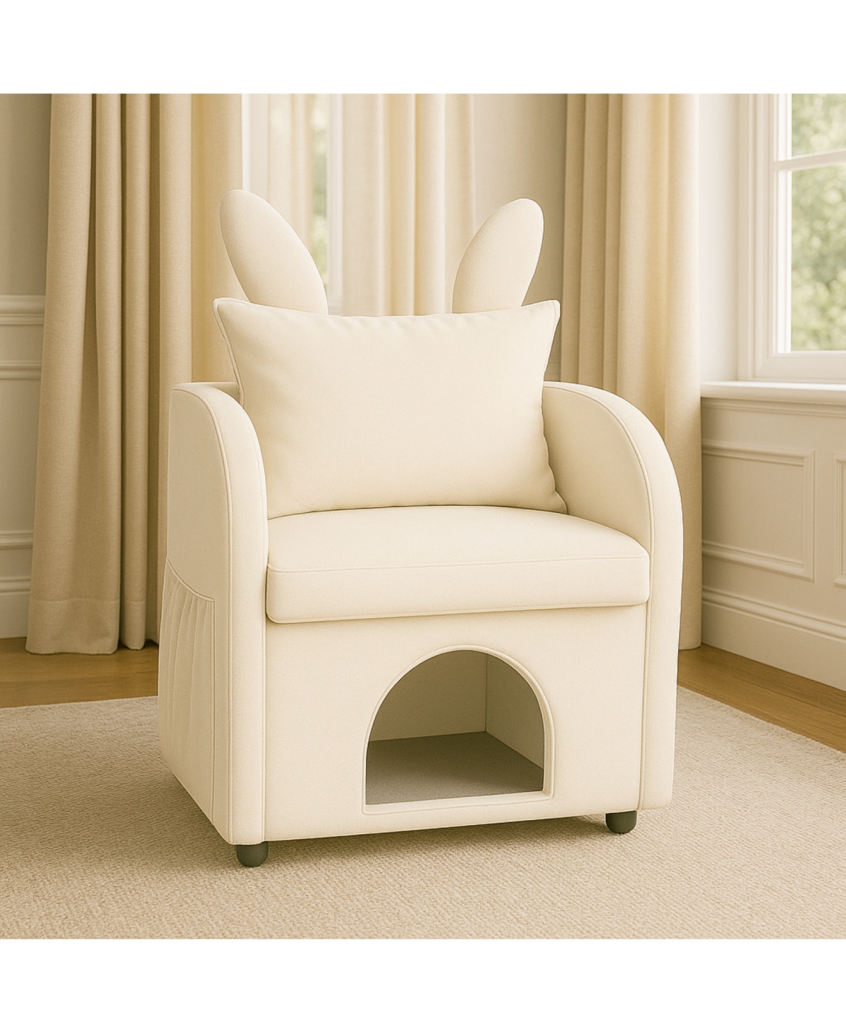 Streamdale Furniture Beige Bunny-Ear Pet-Friendly Armchair with Cat & Dog Hideaway
