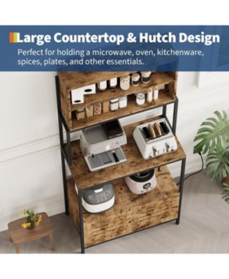 68" 6-Tier Kitchen Bakers Rack with Outlet, Storage Cabinet & Shelves, Industrial Microwave Stand & Coffee Bar Station