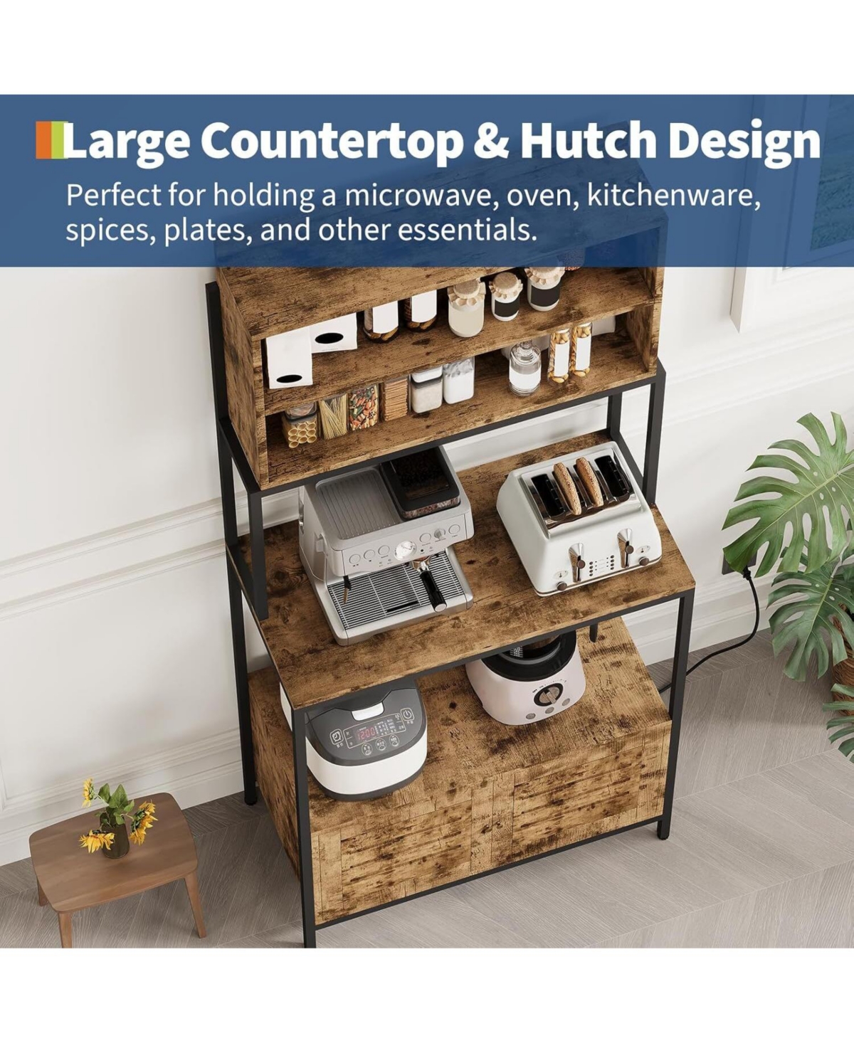 gaomon 68" 6-Tier Kitchen Bakers Rack with Outlet, Storage Cabinet & Shelves, Industrial Microwave Stand & Coffee Bar Station