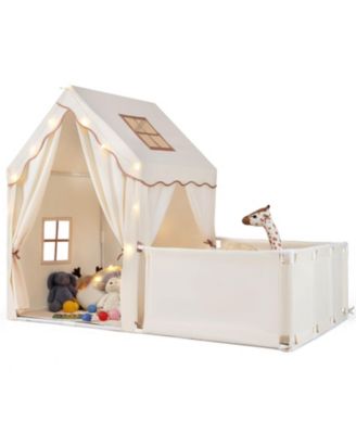 Kids Play Tent w/Playpen Yard Door Curtains Windows Star Lights for Boys Girls