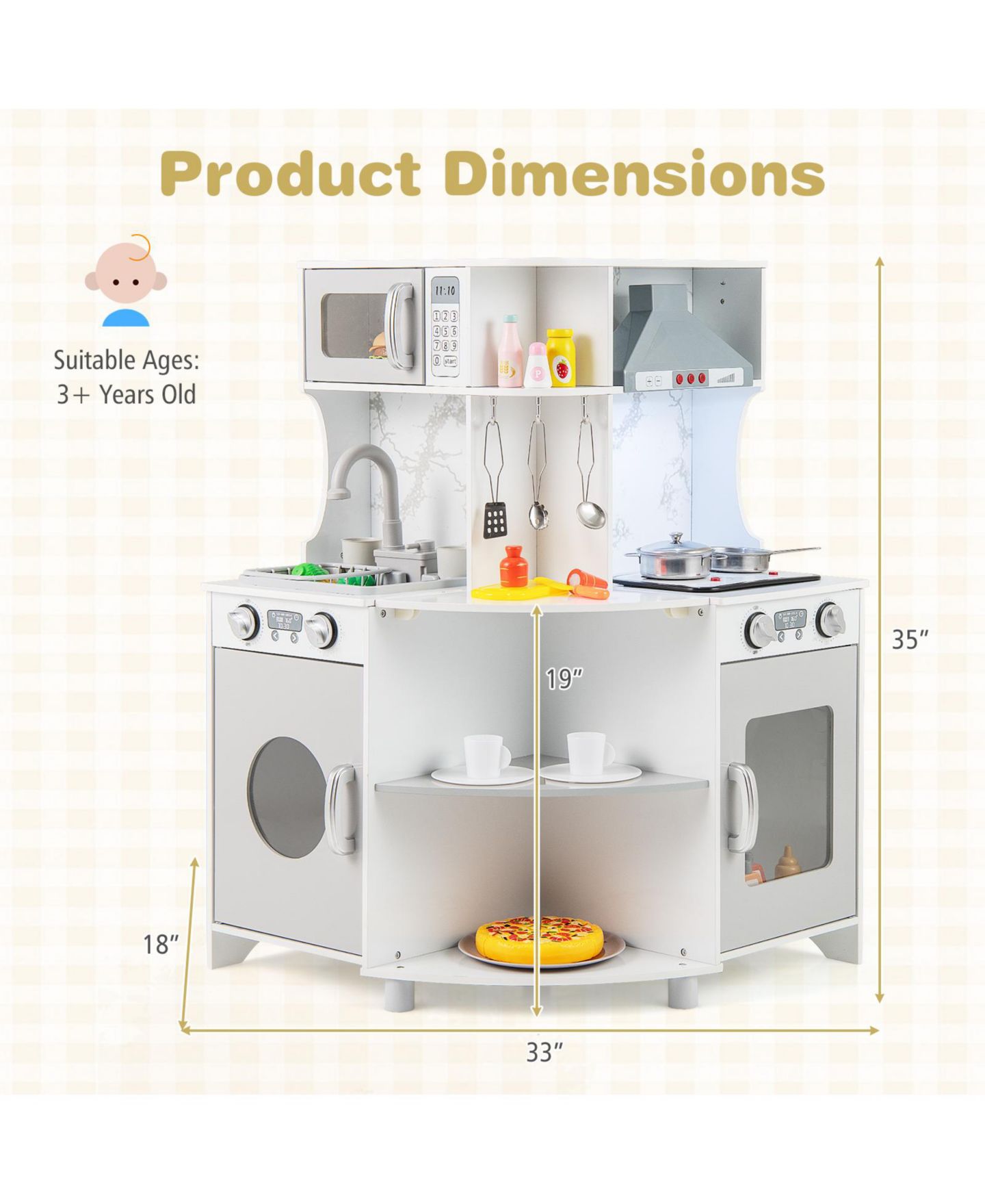 Детская игрушка Gymax Wooden Corner Play Kitchen with Water Circulation, Ages 3+ — фото 6