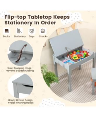 Kids Table and Chair Set Wood Activity Study Desk w/ Storage Drawer Hook