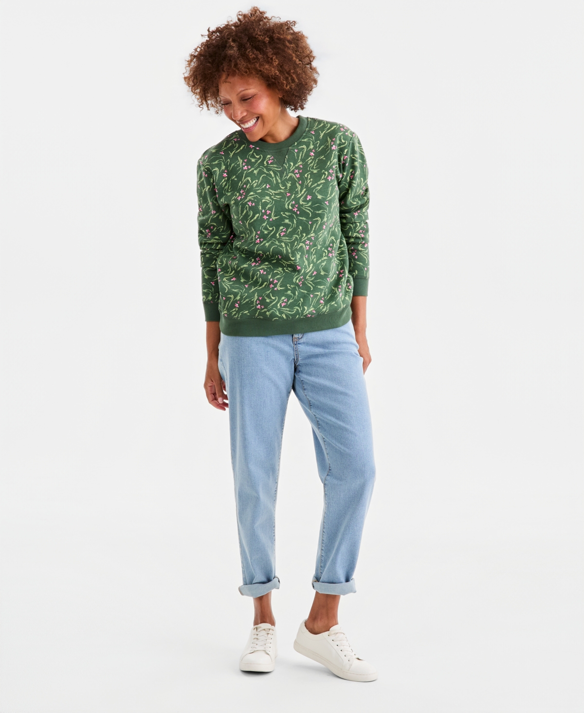 Style & Co Women's Printed Fleece Crewneck Sweatshirt, Macy's Exclusive