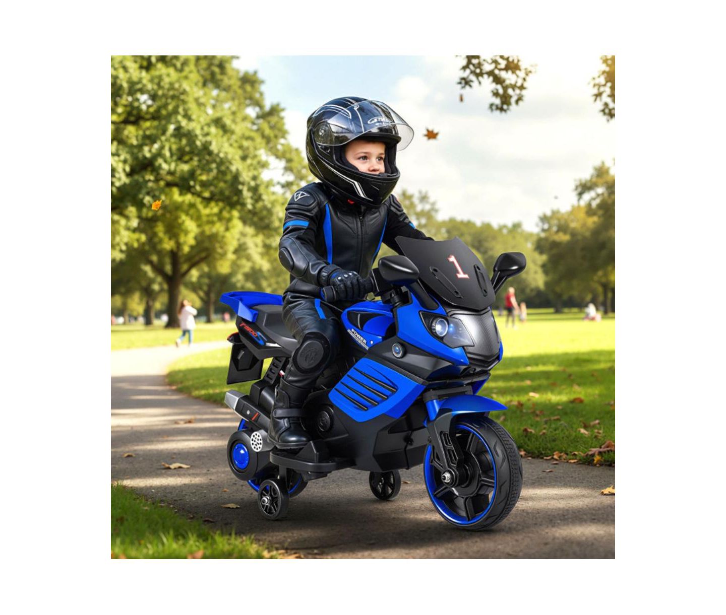 Детская игрушка HONGGE Electric Ride On Motorcycle with Training Wheels and LED Headlights, Ages 3+, цвет: Тёмно-синий — фото 2