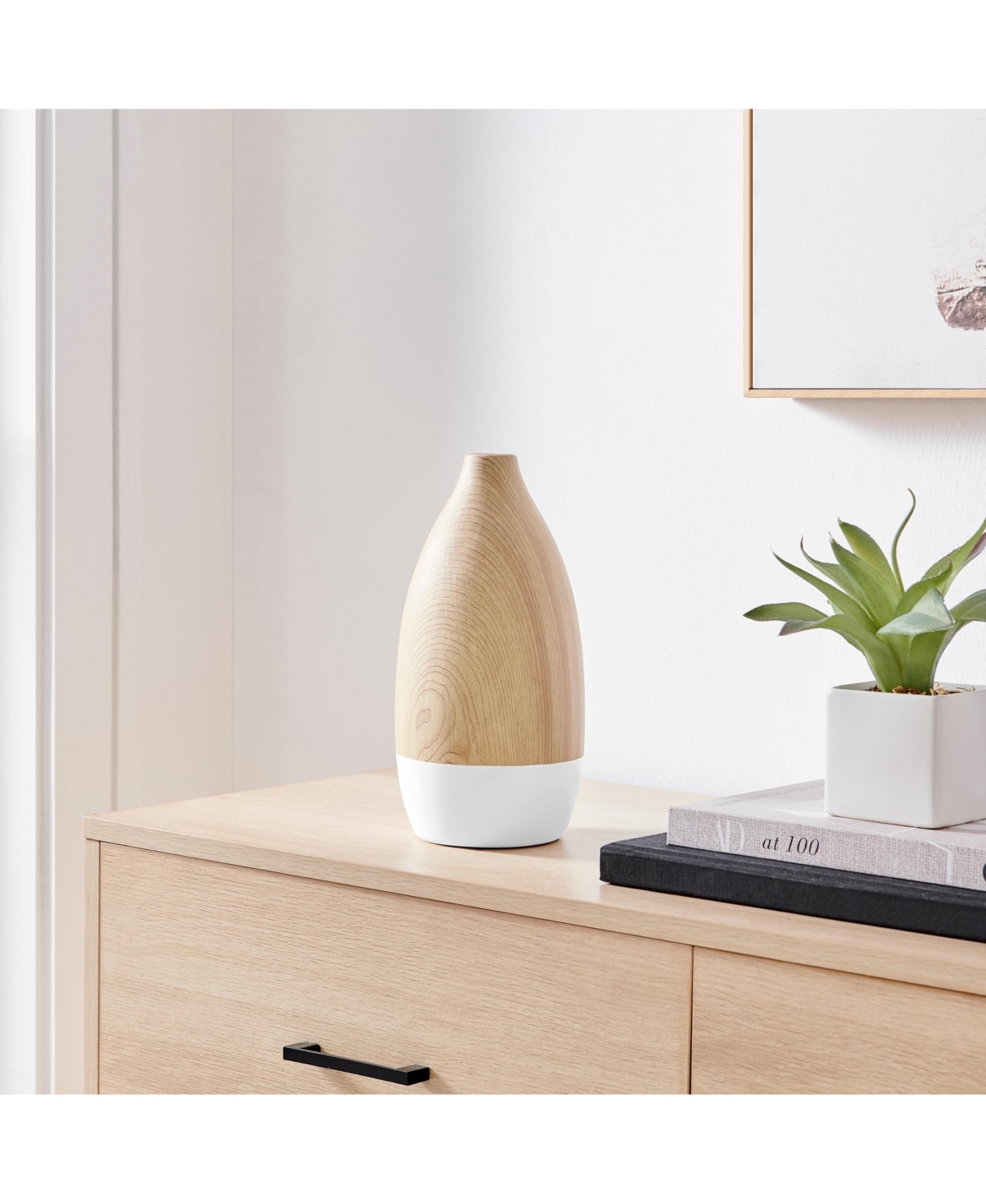 Danya B Nora Flask Teardrop Two Tone Tabletop Vase - White and Beech