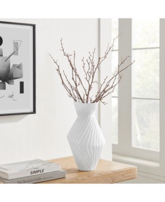 Eos White Ribbed Angular Glass Tabletop Vase