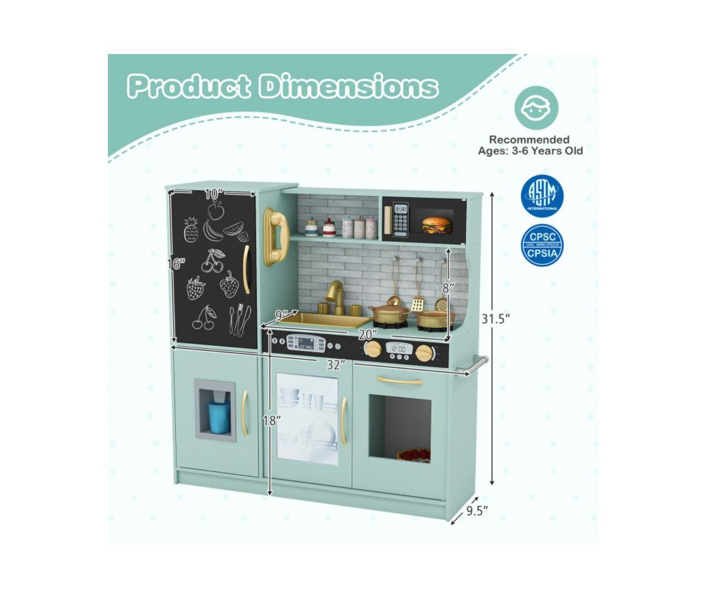 Детская игрушка HONGGE Interactive Play Kitchen, Ages 3–6, цвет: Зелёный — фото 3