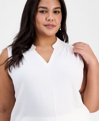 Plus Size Pleated-Shoulder Sleeveless Top
