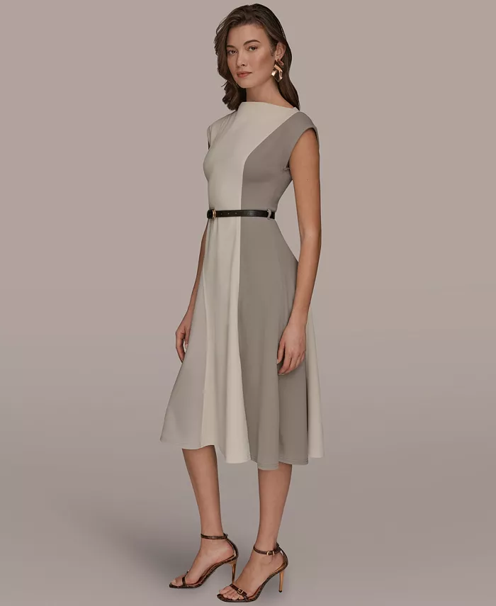 Women's Cap-Sleeve Colorblock Midi Dress - thumbnail 3