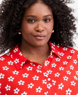 Trendy Plus Size Printed Collared Button-Front Shirt