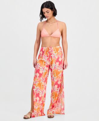 Women's Palm Tree Print Side Slit Swim Pants