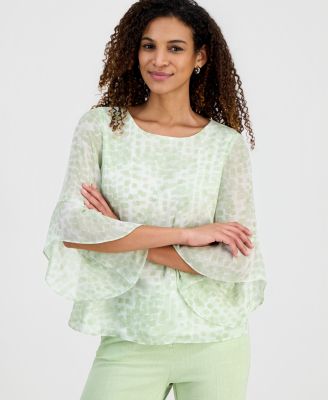 Women's Printed Ruffle-Sleeve Blouse