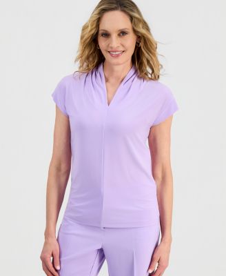 Women's Gathered-Neck Cap-Sleeve Top
