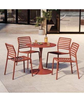 5-Piece Outdoor Indoor Metal Patio Dining Table Set With Stackable Plastic Patio Side Chairs