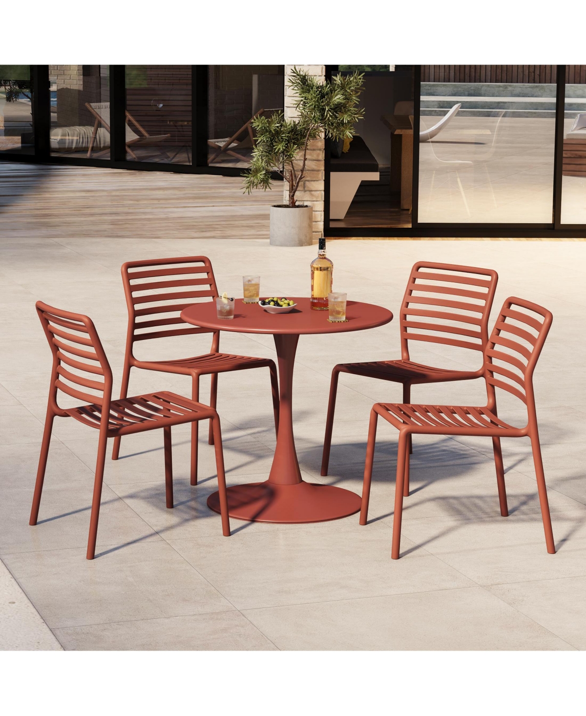 WestinTrends 5-Piece Outdoor Indoor Metal Patio Dining Table Set With Stackable Plastic Patio Side Chairs