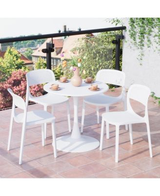 5-Piece Round Metal Bistro Dining Table Set And Stackable Resin Patio Dining Side Chairs