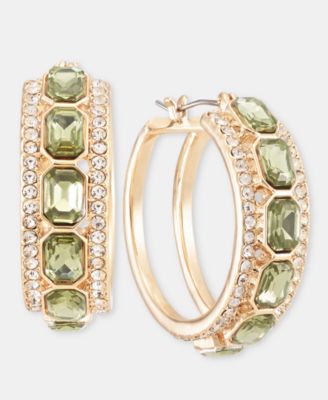 Small Pav&eacute; & Emerald-Cut Stone Hoop Earrings, 0.6" 