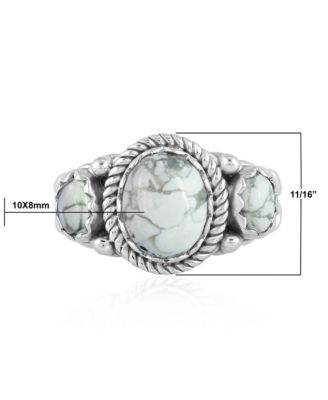 Sterling Silver White Howlite 3-Stone Ring, Sizes 5 to 11
