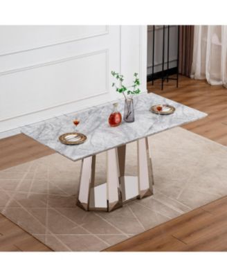 + 70" + Faux Marble + Mirrored Base + Dining Table