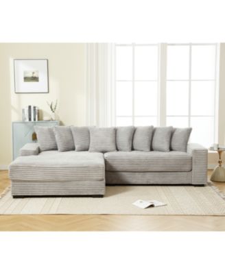 Oversized, Cozy L-Shaped Sofa with Armrests and Throw Pillows