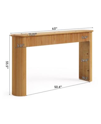Solid Wood Console Table, 63" Long Retro Entryway Table with Vertical Fluted Stripes, Natural