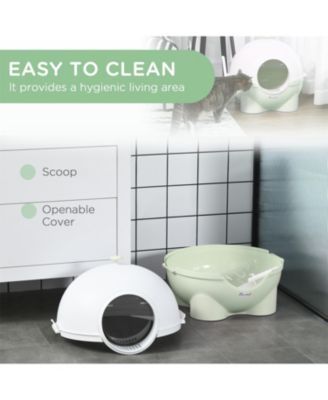 Large Hooded Cat Litter Box with Lid - Includes Scoop, Leak-Proof Sand Pedal & Top Carry Handle, Light Green