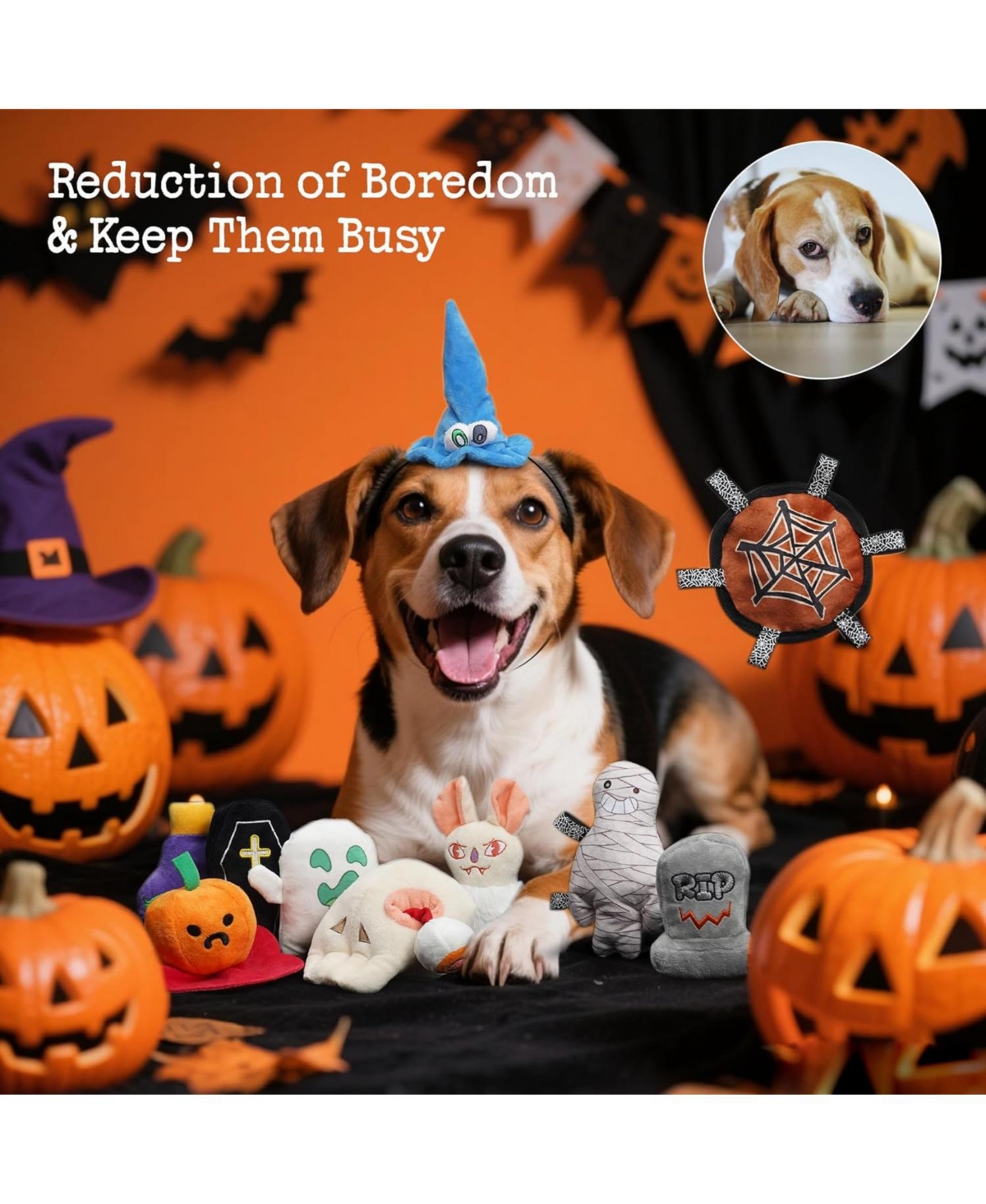 Fuzzwoof 10 Pack Halloween Party Squeaky Dog Toys, Bulk Plush Toys for Spooky Season, Tag/Chew/Fetch Toys, Halloween Gifts for Small to Medium Dogs