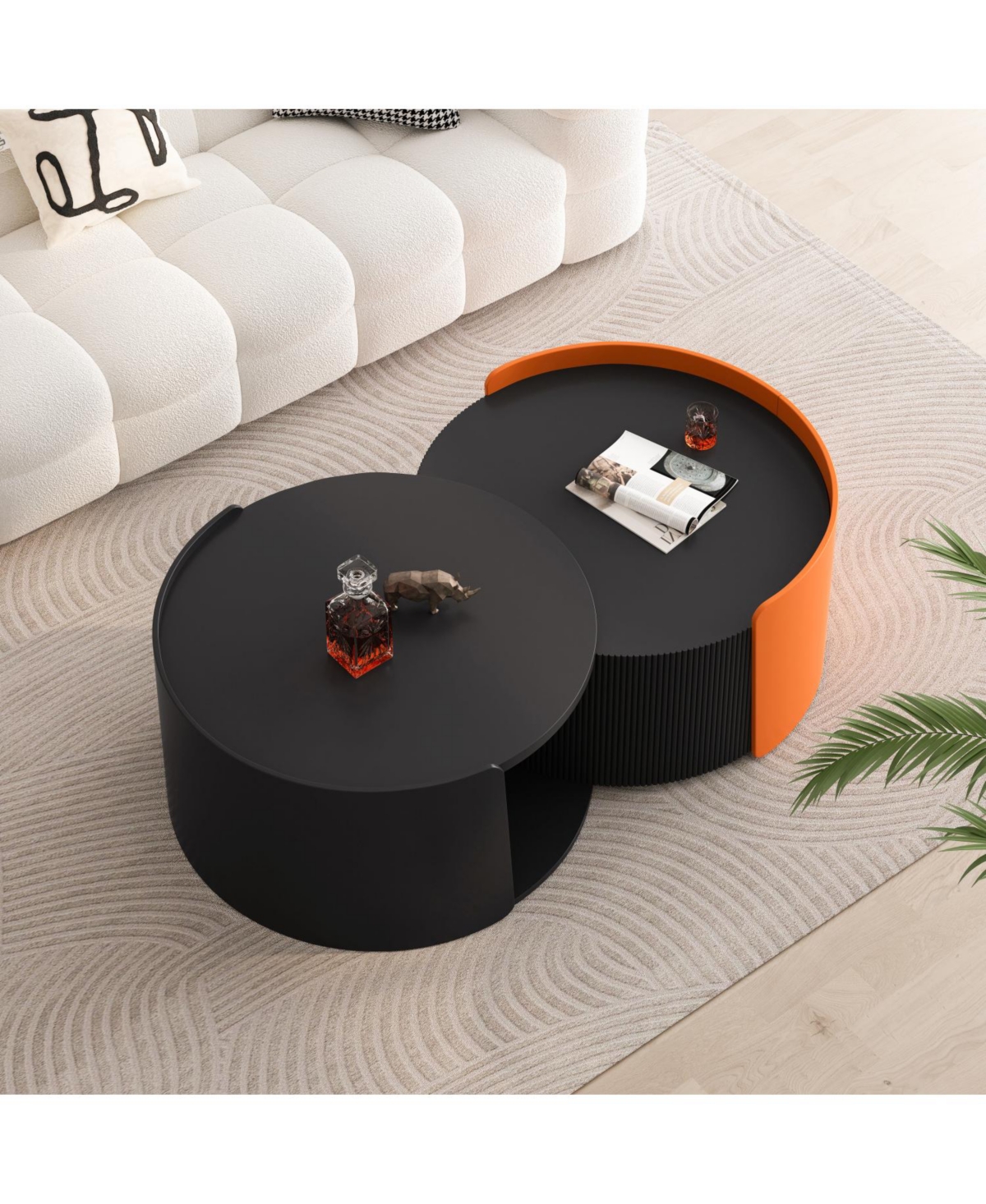 Streamdale Furniture Nesting Coffee Table, Round Nesting Tables and End Tables for Small Space, Modern Side Tables with Extendable Sliding Tabletop fo