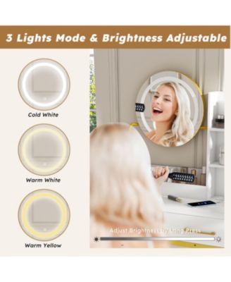 Makeup Vanity with LED Lights, Power Outlet, Drawers & Chair (White