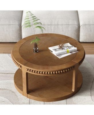 31.5" Round Wood Coffee Table - Two-Tier, Sturdy Legs