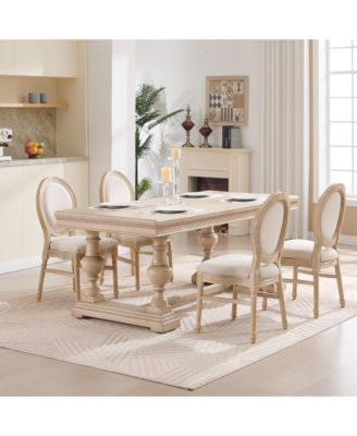 French Country Upholstered Dining Chairs, Set of 2, Beige