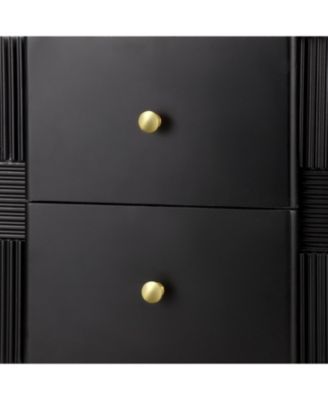Modern Black Nightstand with Fluted Drawers & Gold Accents