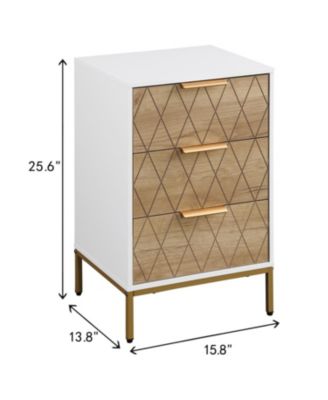 White & Natural Mid-Century Nightstand with Gold Accents