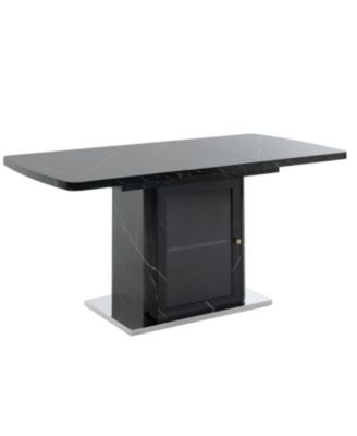 Modern Extendable Black Marble Dining Table with Storage
