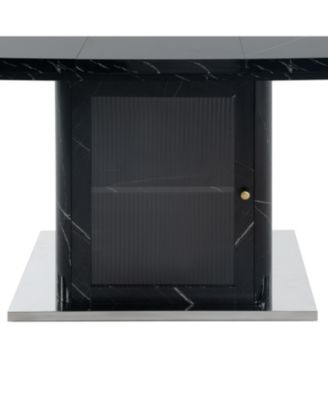 Modern Extendable Black Marble Dining Table with Storage
