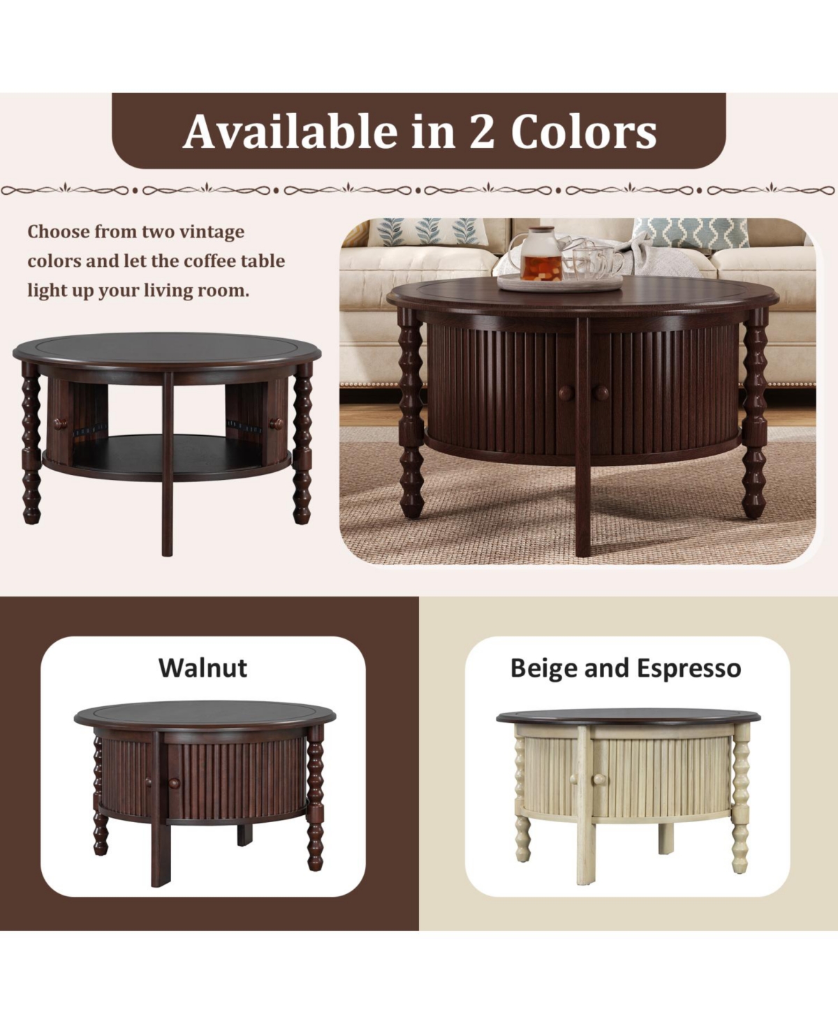 Streamdale Furniture Vintage Round Coffee Table