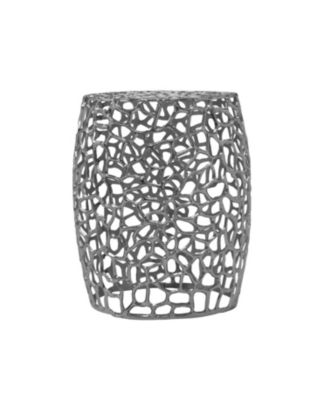 Aluminum Drum End Table with Intricate Design-Silver Nickel