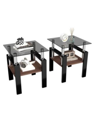 2 Modern Glass Tea/Coffee Tables, Gray/Black